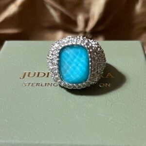 JUDITH RIPKA NWT TURQUOISE & CLEAR QUARTZ DOUBLET DIAMONIQUE RING🩵 Size 7